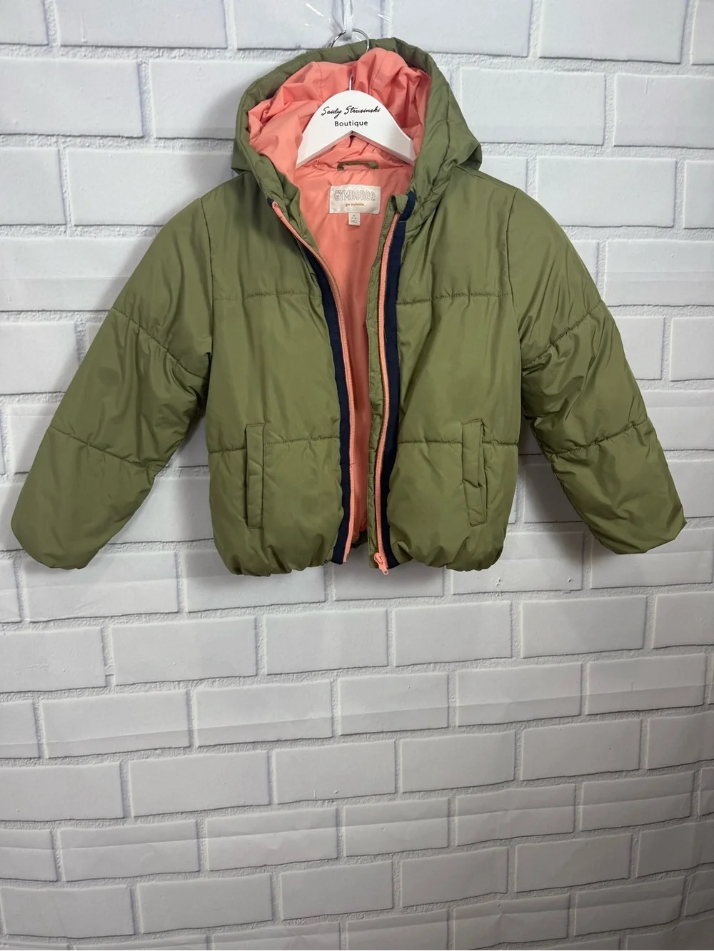 Gymboree Girls Puffer Jacket Olive Green Hooded Coat Size M 7-8